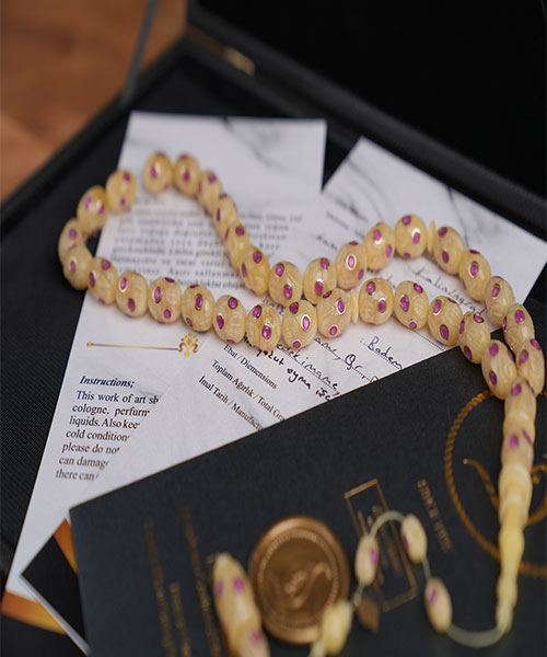 Bahri Bülbül Yakut Altın İşlemeli Tek Kaya Kaliningrad Damla Kehribar Tespih