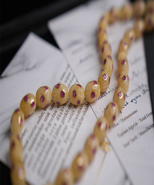 Bahri Bülbül Yakut Altın İşlemeli Tek Kaya Kaliningrad Damla Kehribar Tespih