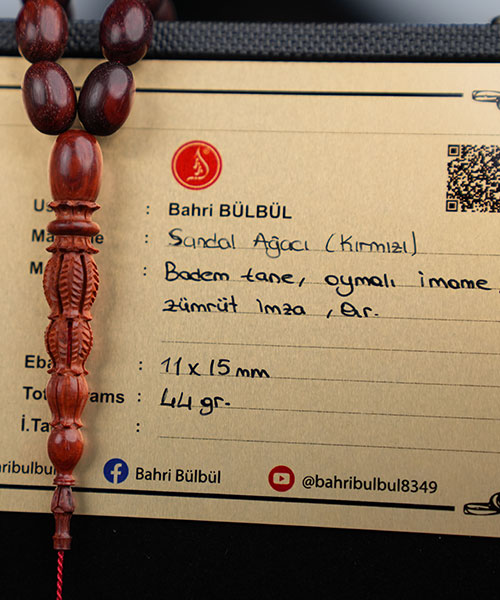 Bahri Bülbül Sandal Ağacı Kırmızı Büyük Tesbih