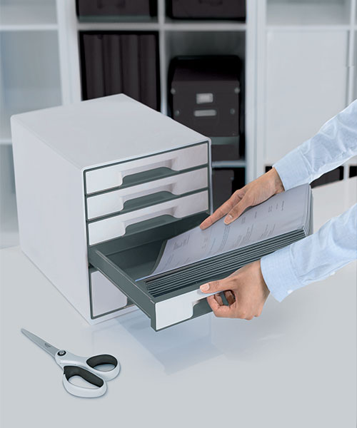 Leitz WOW Çekmeceli Evrak Rafı 5 Çekmeceli 52142001 Metalik Gri-Beyaz