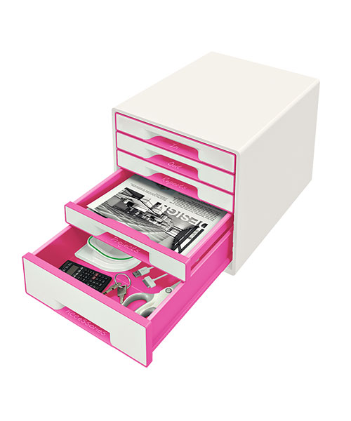 Leitz WOW Çekmeceli Evrak Rafı 5 Çekmeceli 52142023 Metalik Pembe-Beyaz