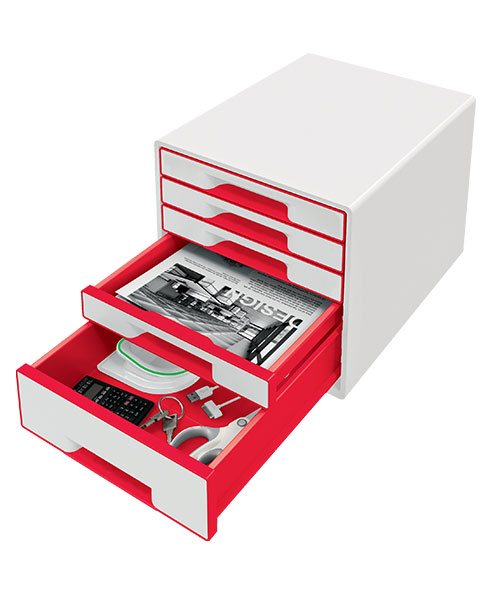 Leitz WOW Çekmeceli Evrak Rafı 5 Çekmeceli 52142026 Metalik Kırmızı-Beyaz