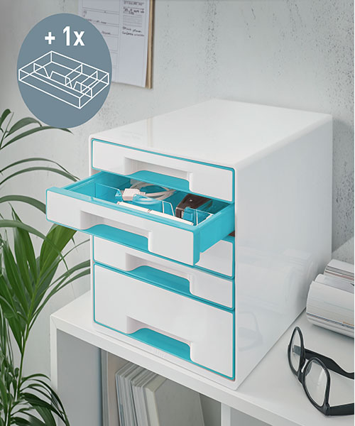 Leitz WOW Çekmeceli Evrak Rafı 5 Çekmeceli 52142051 Metalik Buz Mavisi