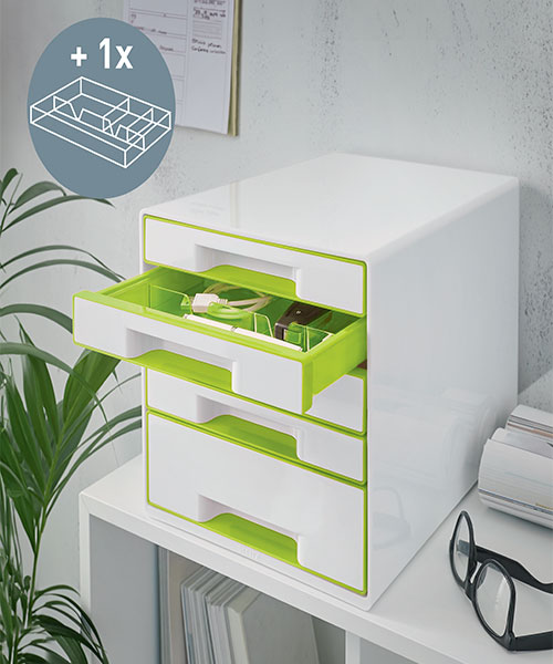 Leitz WOW Çekmeceli Evrak Rafı 5 Çekmeceli 52142054 Metalik Beyaz-Yeşil