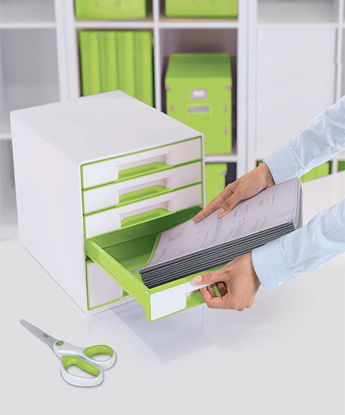 Leitz WOW Çekmeceli Evrak Rafı 5 Çekmeceli 52142054 Metalik Beyaz-Yeşil