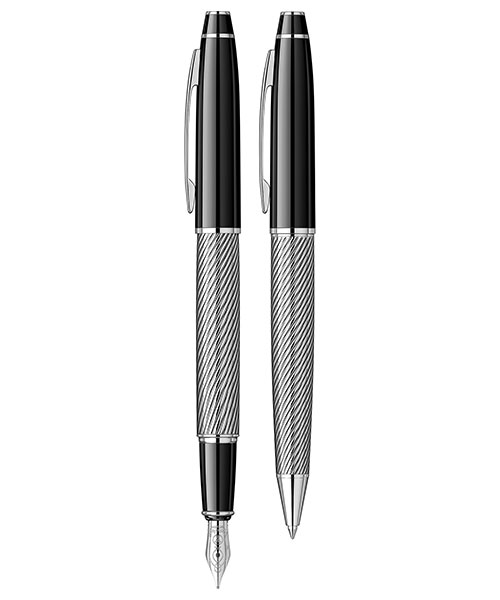 Scrikss 35C Dolma Kalem - Tükenmez Kalem İkili Set Siyah Krom