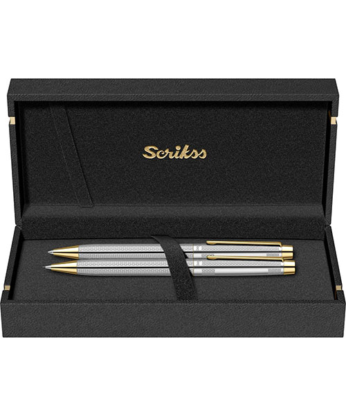 Scrikss 722W Tükenmez Kalem - Versatil İkili Set Gold Krom