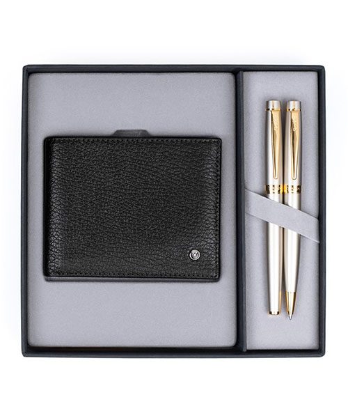 Scrikss Dr 200 38 Dolma Kalem - Tükenmez Kalem Saten Altın & Hakiki Deri Cüzdan Siyah