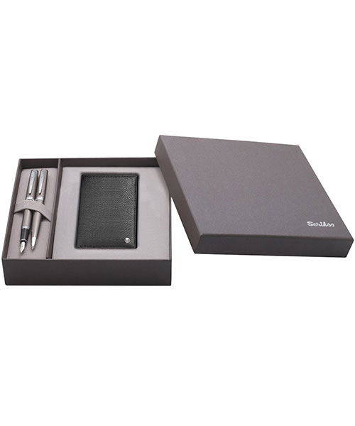 Scrikss Dr 205 38 Dolma Kalem - Tükenmez Kalem Karbon Gri & Hakiki Deri Comfort Cüzdan Siyah