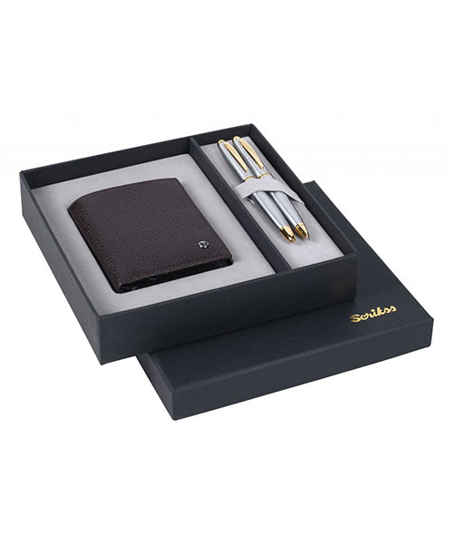 Scrikss Dr 211 88 Dolma Kalem - Tükenmez Kalem Gold Krom & Hakiki Deri Comfort Cüzdan Kahve