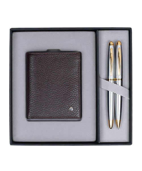 Scrikss Dr 211 88 Dolma Kalem - Tükenmez Kalem Gold Krom & Hakiki Deri Comfort Cüzdan Kahve