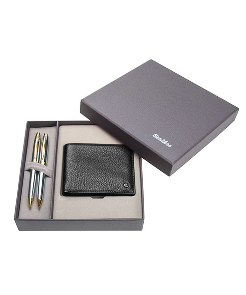 Scrikss Dr 212 35 Tükenmez Kalem - Versatil Gold Krom & Hakiki Deri Klasik Cüzdan Siyah