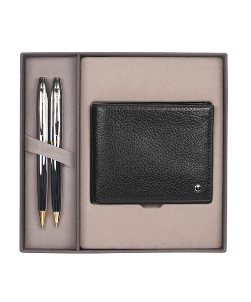 Scrikss Dr 212 35 Tükenmez Kalem - Versatil Gold Krom & Hakiki Deri Klasik Cüzdan Siyah