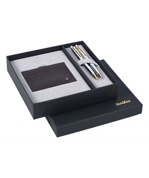 Scrikss Dr 213 35 Tükenmez Kalem - Versatil Gold Krom & Hakiki Deri Comfort Kredi Kartlık  Kahve