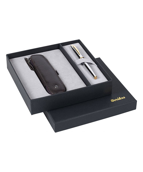 Scrikss Dr 221 39 Roller Gold Krom & Tekli Kalem Kılıfı Kahve