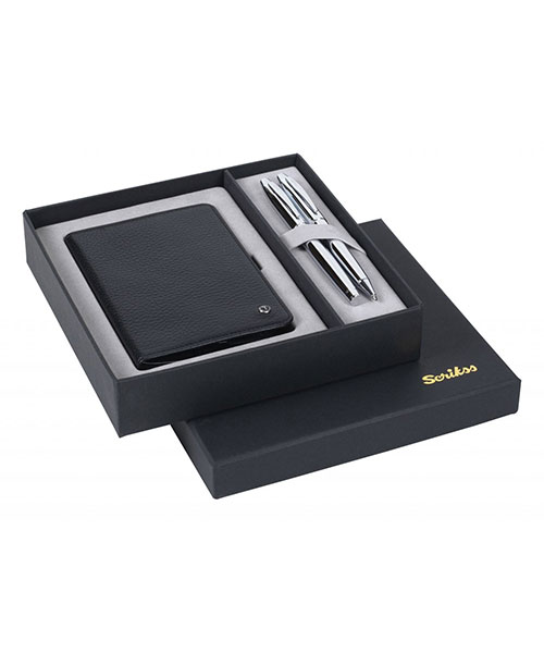 Scrikss Dr 223 35 Dolma Kalem - Tükenmez Kalem Krom - Hakiki Deri Pasaportluk Siyah