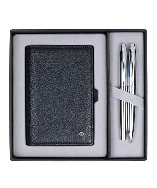 Scrikss Dr 223 35 Dolma Kalem - Tükenmez Kalem Krom - Hakiki Deri Pasaportluk Siyah