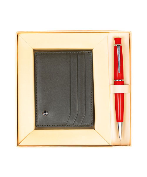 Scrikss Dr 3104-C1/2 62 Tükenmez Kalem Kırmızı & Soft Deri Haki Kredi Kartlık