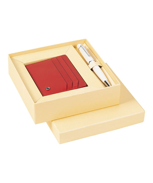 Scrikss Dr 3104-C2/2 62 Tükenmez Kalem Beyaz & Soft Deri Kırmızı Kredi Kartlık