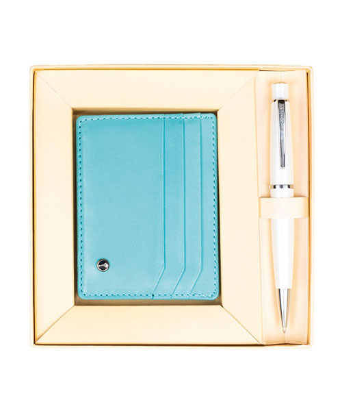 Scrikss Dr 3104-C4/2  62 Tükenmez Kalem Beyaz & Soft Deri Turkuaz Kredi Kartlık