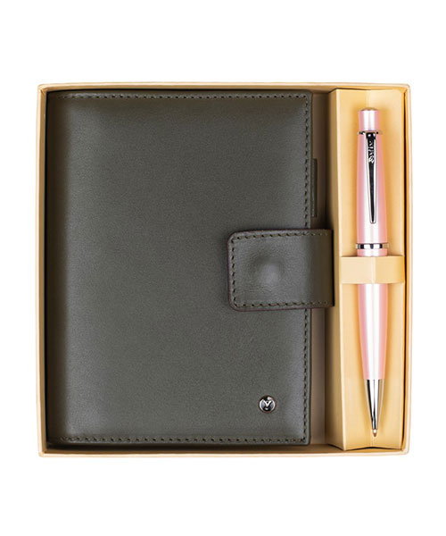 Scrikss Dr 3202-C1/2 62 Tükenmez Kalem Pembe & Soft Deri Cep Ajandası Haki