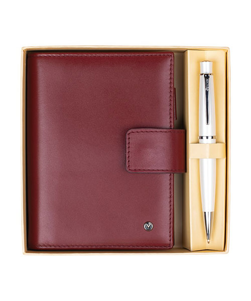 Scrikss Dr 3202-C2/2 62 Tükenmez Kalem Beyaz & Soft Deri Bordo Cep Ajandası