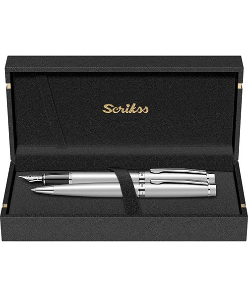 Scrikss Honour 38 Dolma Kalem - Tükenmez Kalem İkili Set Mat Krom