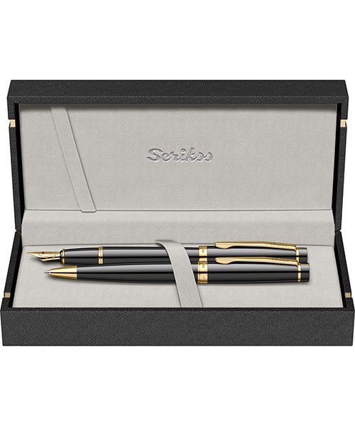 Scrikss Honour 38 Dolma Kalem - Tükenmez Kalem İkili Set Siyah Altın