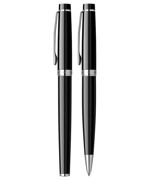 Scrikss Honour 38 Dolma Kalem - Tükenmez Kalem İkili Set Siyah Krom