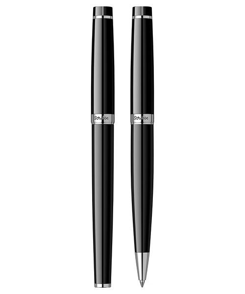 Scrikss Honour 38 Dolma Kalem - Tükenmez Kalem İkili Set Siyah Krom