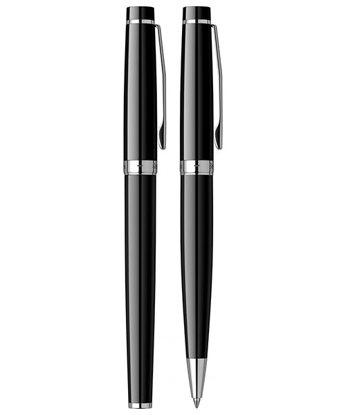 Scrikss Honour 38 Dolma Kalem - Tükenmez Kalem İkili Set Siyah Krom