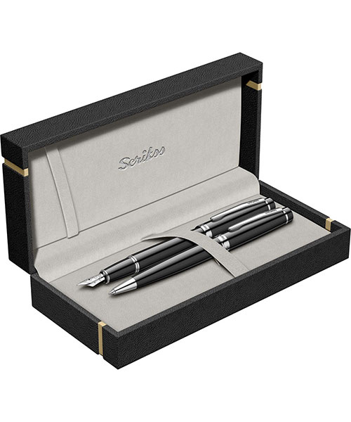 Scrikss Honour 38 Dolma Kalem - Tükenmez Kalem İkili Set Siyah Krom