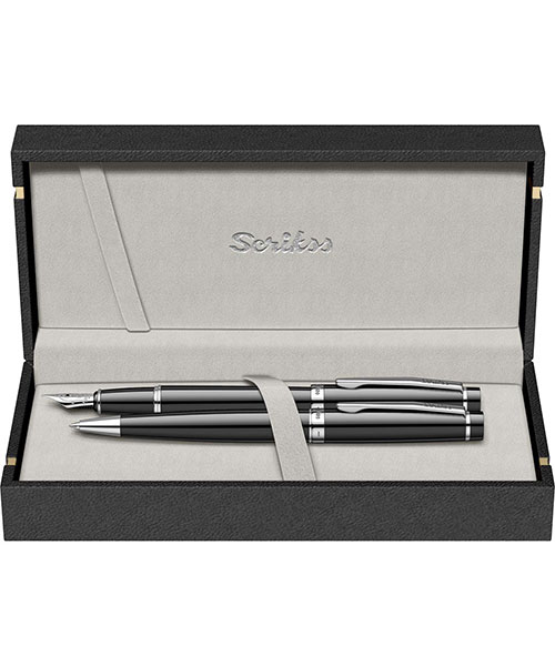 Scrikss Honour 38 Dolma Kalem - Tükenmez Kalem İkili Set Siyah Krom