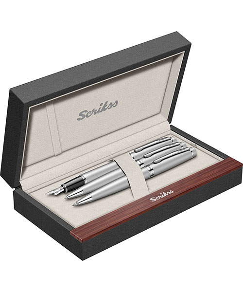 Scrikss Honour 38 Dolma Kalem - Tükenmez Kalem - Versatil Üçlü Set Mat Krom