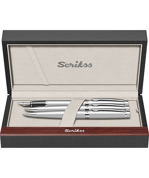 Scrikss Honour 38 Dolma Kalem - Tükenmez Kalem - Versatil Üçlü Set Mat Krom