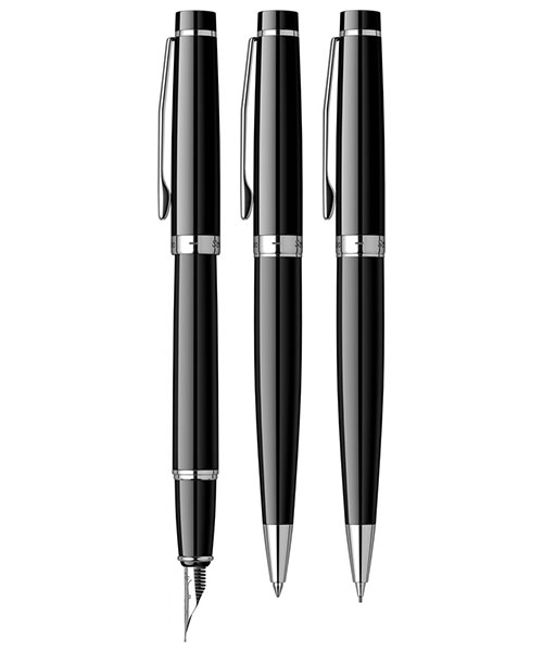 Scrikss Honour 38 Dolma Kalem - Tükenmez Kalem - Versatil Üçlü Set Siyah Krom