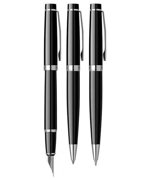 Scrikss Honour 38 Dolma Kalem - Tükenmez Kalem - Versatil Üçlü Set Siyah Krom