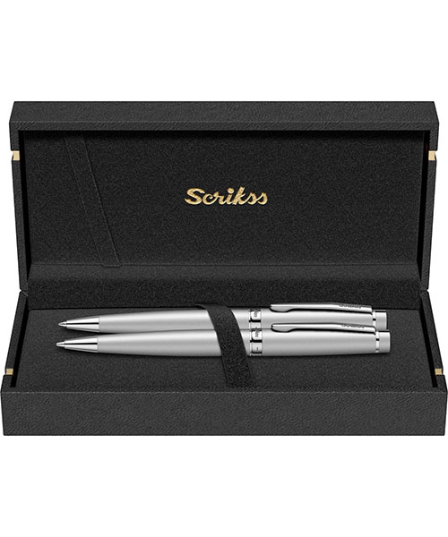 Scrikss Honour 38 Tükenmez Kalem - Versatil İkili Set Mat Krom
