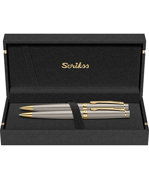 Scrikss Honour 38 Tükenmez Kalem - Versatil İkili Set Saten Altın