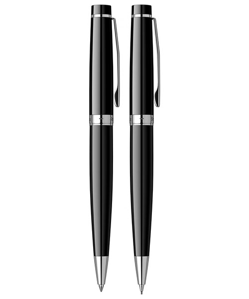 Scrikss Honour 38 Tükenmez Kalem - Versatil İkili Set Siyah Krom