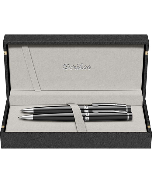Scrikss Honour 38 Tükenmez Kalem - Versatil İkili Set Siyah Krom