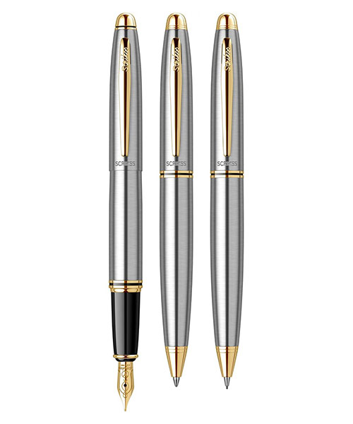 Scrikss Knight 88  Dolma Kalem - Tükenmez Kalem - Versatil Üçlü Set Gold Krom