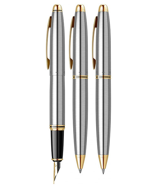 Scrikss Knight 88  Dolma Kalem - Tükenmez Kalem - Versatil Üçlü Set Gold Krom