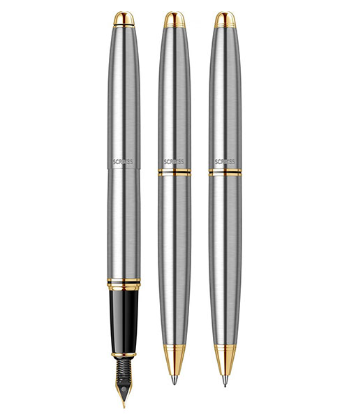 Scrikss Knight 88  Dolma Kalem - Tükenmez Kalem - Versatil Üçlü Set Gold Krom