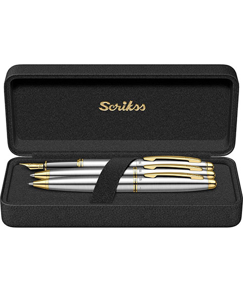 Scrikss Knight 88  Dolma Kalem - Tükenmez Kalem - Versatil Üçlü Set Gold Krom