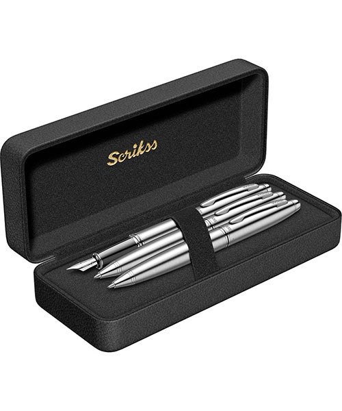 Scrikss Knight 88  Dolma Kalem - Tükenmez Kalem - Versatil Üçlü Set Krom