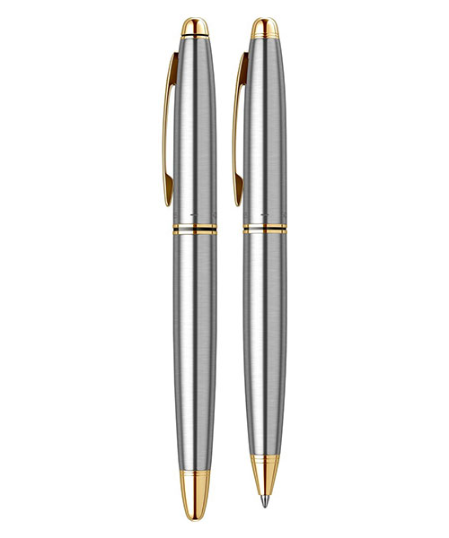 Scrikss Knight 88 Dolma Kalem - Tükenmez Kalem İkili Set Gold Krom