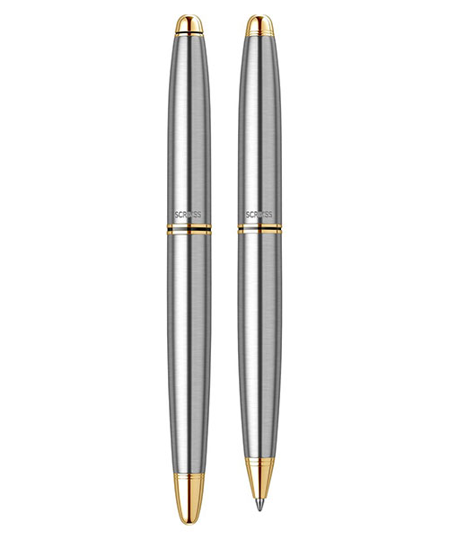 Scrikss Knight 88 Dolma Kalem - Tükenmez Kalem İkili Set Gold Krom