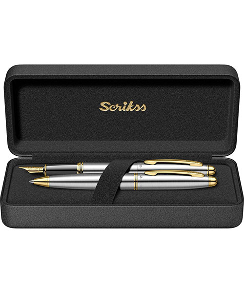 Scrikss Knight 88 Dolma Kalem - Tükenmez Kalem İkili Set Gold Krom