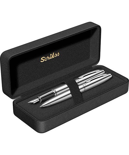 Scrikss Knight 88 Dolma Kalem - Tükenmez Kalem İkili Set Krom